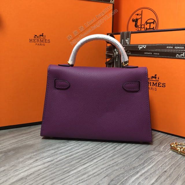 Hermes女包 愛馬仕kelly2代 Epsom金銀扣 全手縫 Hermes新款Mini kelly女包  am1783